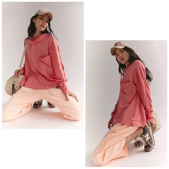 Free People Movement Hot Shot Women's Pink hibiscus Hoodie Size Small - Picture 2 of 11